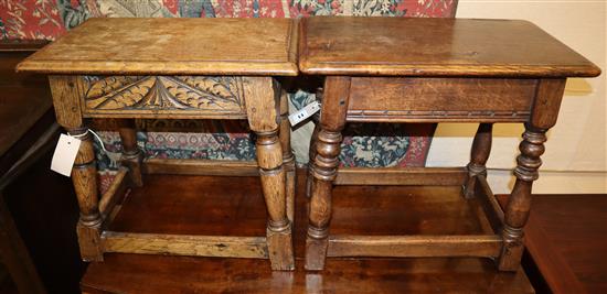 Two 17th century style oak joint stools